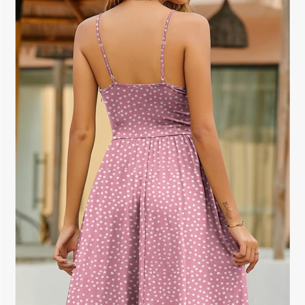 Elegant Mauve Polka Dot Midi Dress - Picture 2 of 7